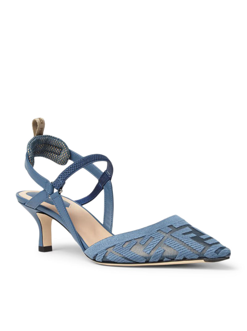 COLIBRÌ LITE SLINGBACK WITH MEDIUM HEEL IN MESH WITH FF EMBROIDERY IN BLUE
