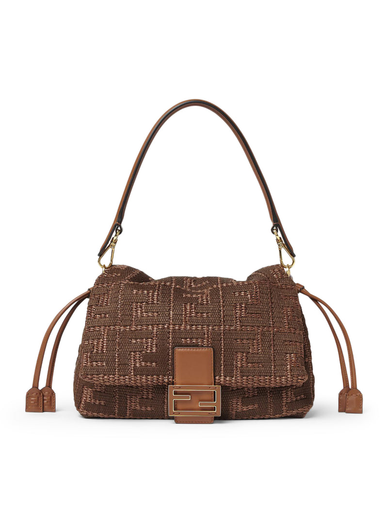 MAMMA BAGUETTE MEDIUM WOVEN RAFFIA BAG WITH FF SELLIER EMBROIDERY