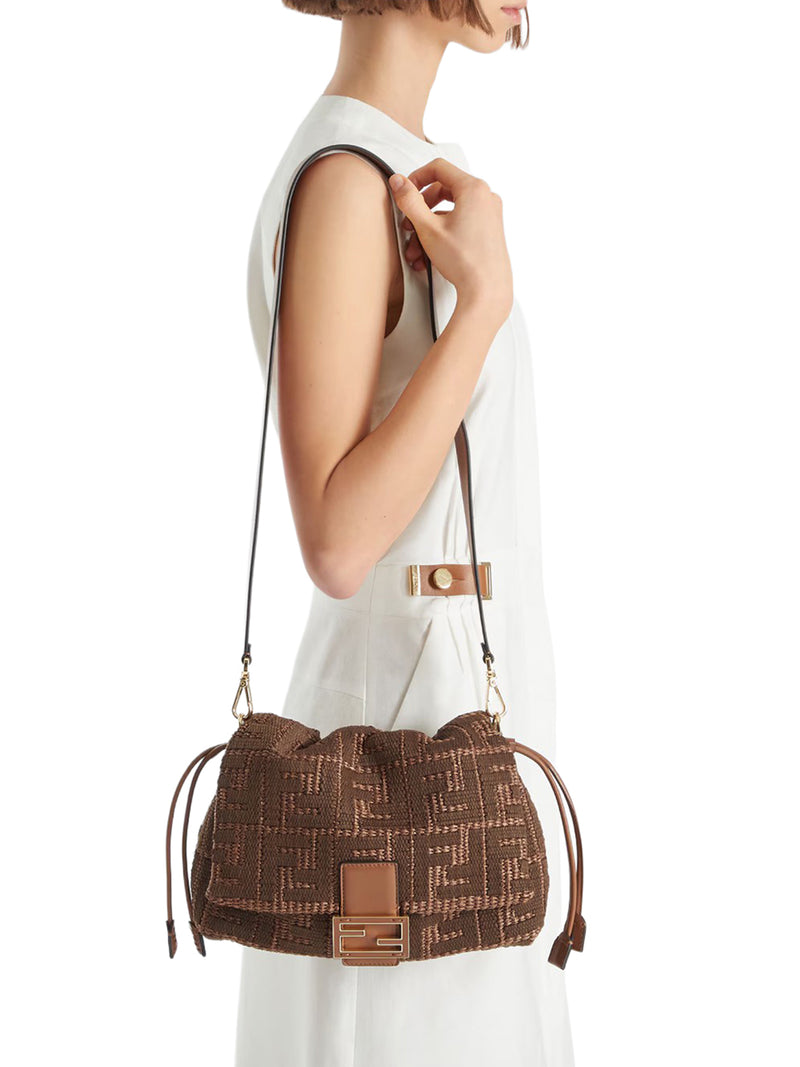 MAMMA BAGUETTE MEDIUM WOVEN RAFFIA BAG WITH FF SELLIER EMBROIDERY