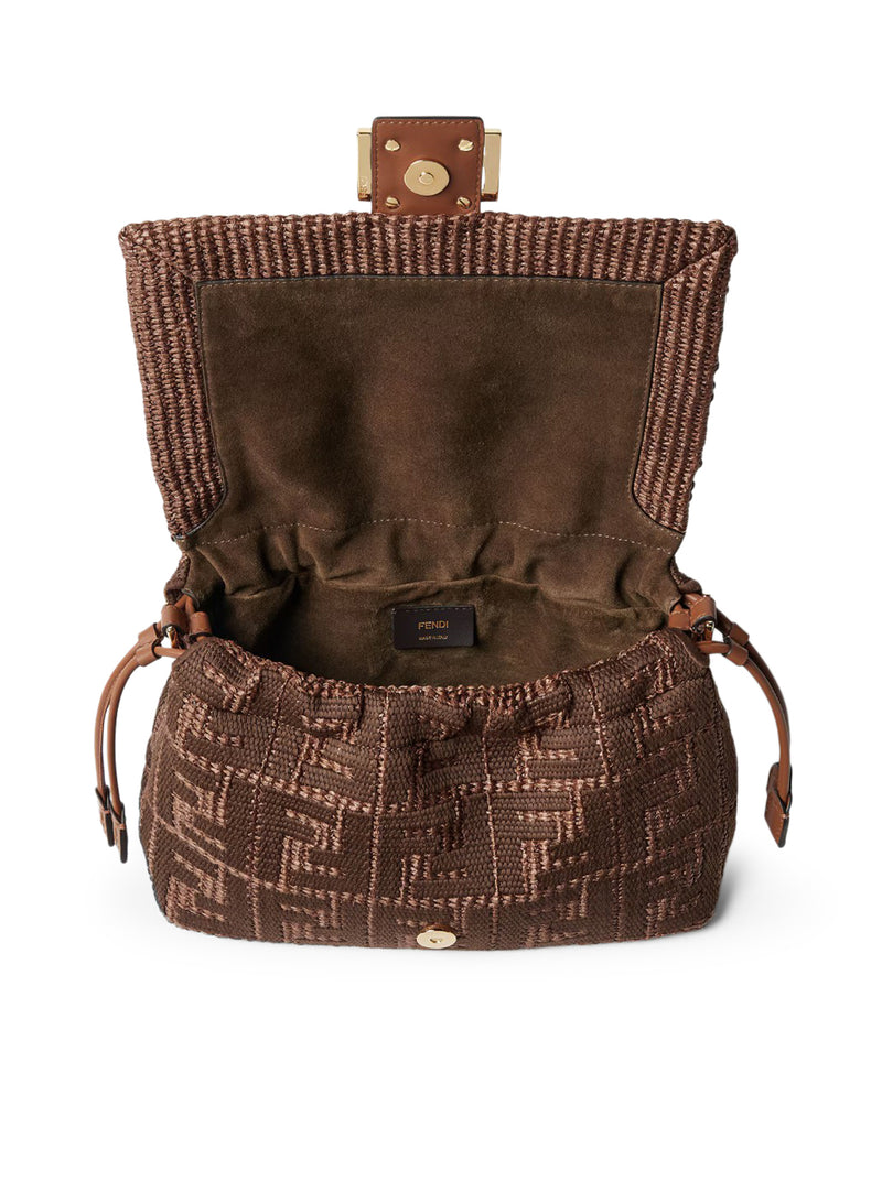 MAMMA BAGUETTE MEDIUM WOVEN RAFFIA BAG WITH FF SELLIER EMBROIDERY