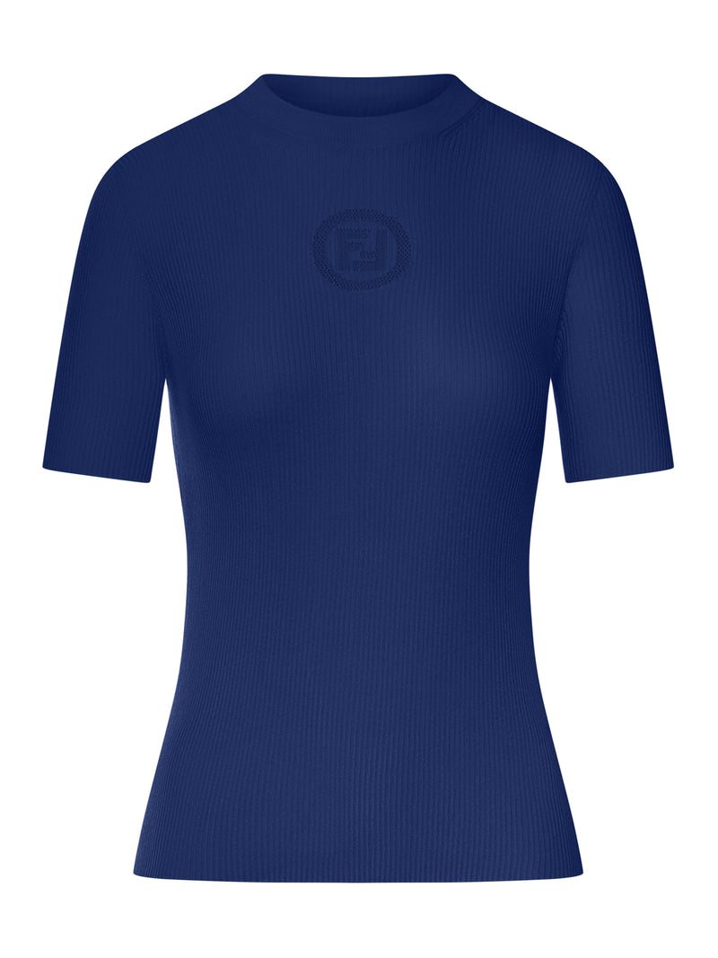BLUE COTTON SWEATER WITH FRONT LOGO