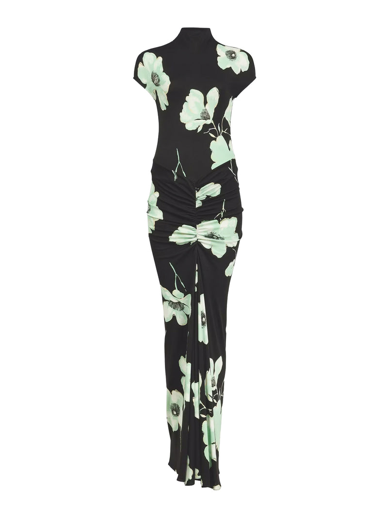 DRAPED DRESS WITH PRINT
