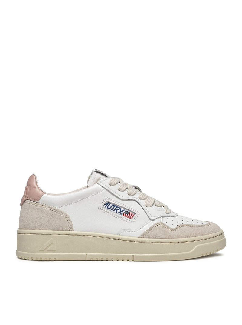 MEDALIST LOW SNEAKERS IN WHITE AND POWDER LEATHER AND BEIGE SUEDE
