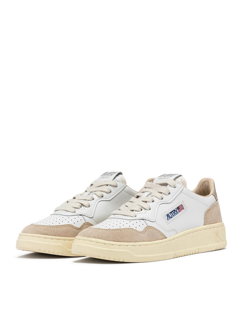MEDALIST LOW SNEAKERS IN WHITE AND GOLD LEATHER AND SUEDE