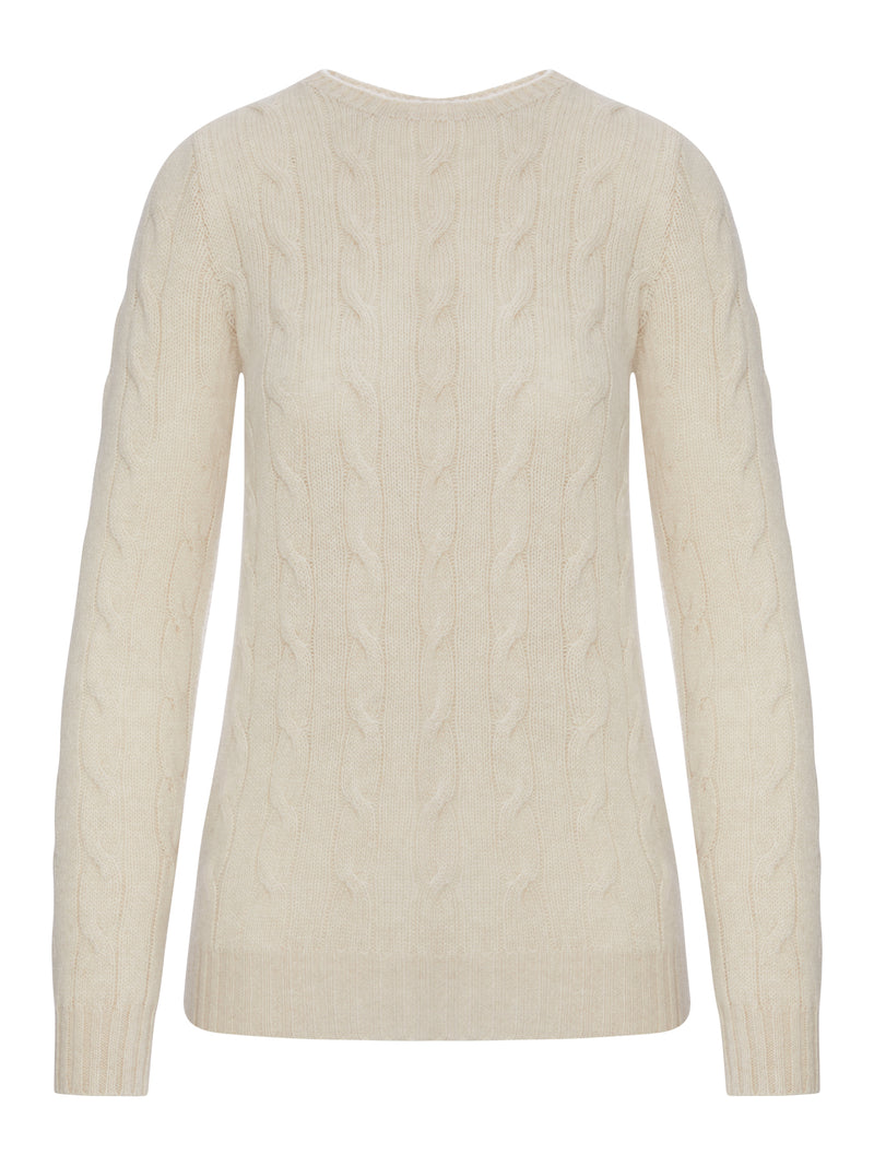 CREW NECK CASHMERE CABLE KNIT SWEATER
