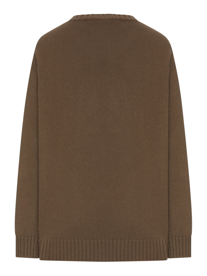 RIBBED CASHMERE PULLOVER WITH TEDDY APPLIQUE