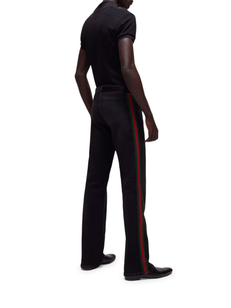 COTTON DENIM TROUSERS WITH WEB RIBBON