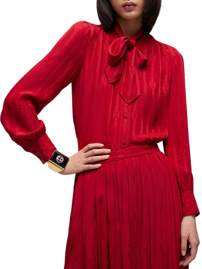 JACQUARD SILK SHIRT WITH GG CROSS CHAIN