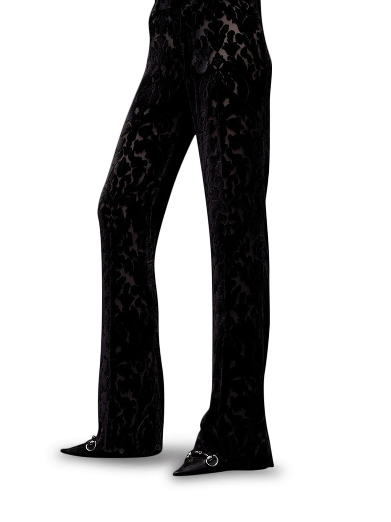 FLORAL-PRINT DEVORÉ VELOUR TROUSERS
