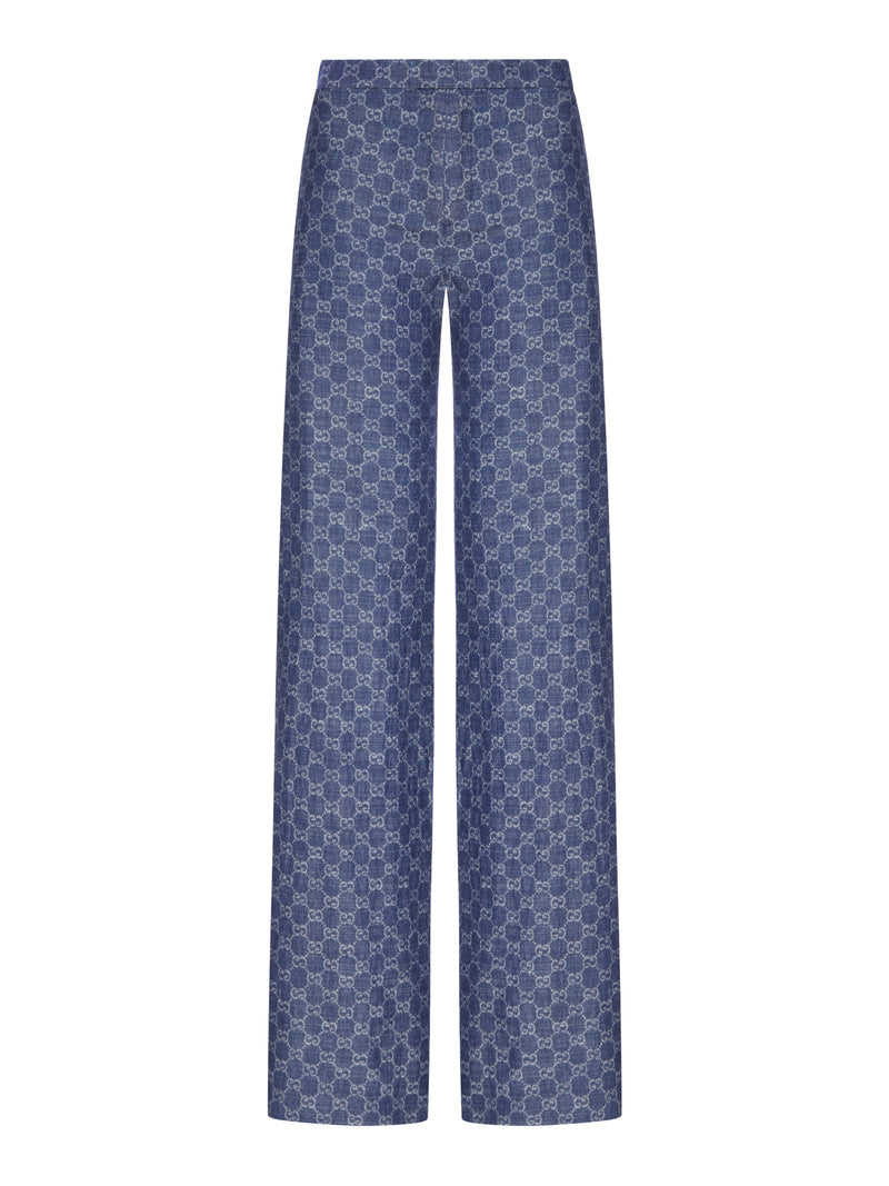 GG JACQUARD COTTON DENIM TROUSERS