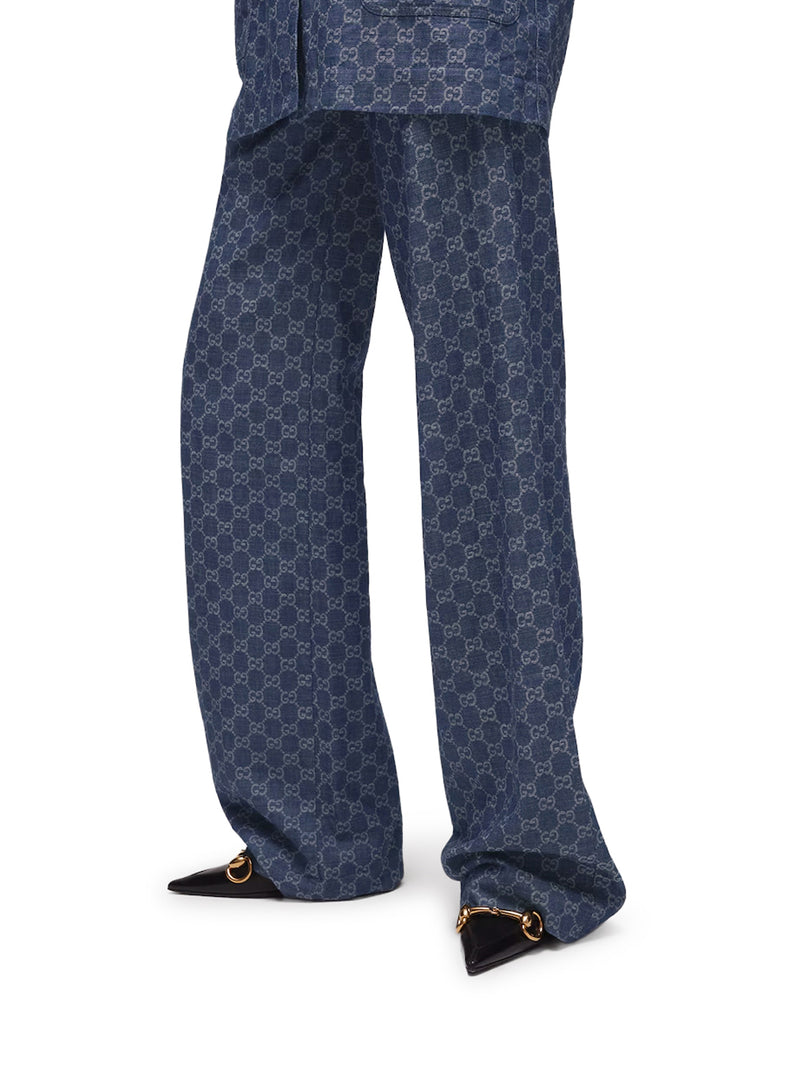 GG JACQUARD COTTON DENIM TROUSERS