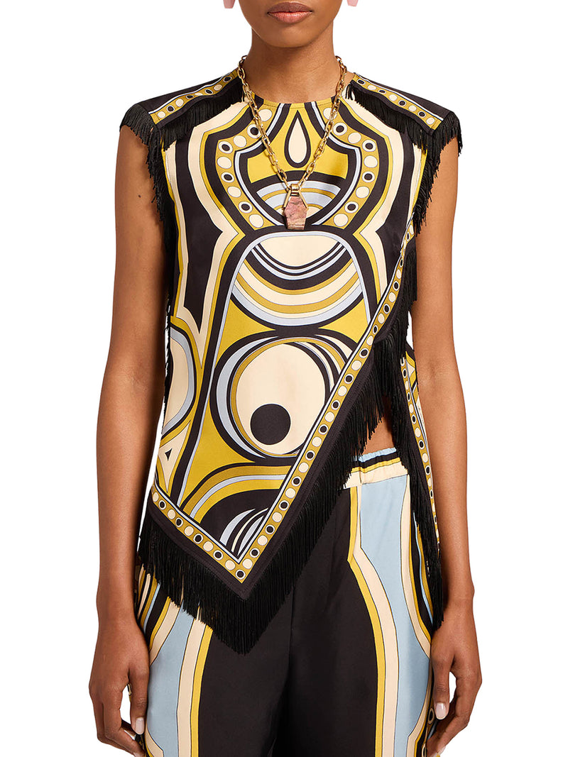 ASYMMETRIC SILK TOP WITH FRINGES