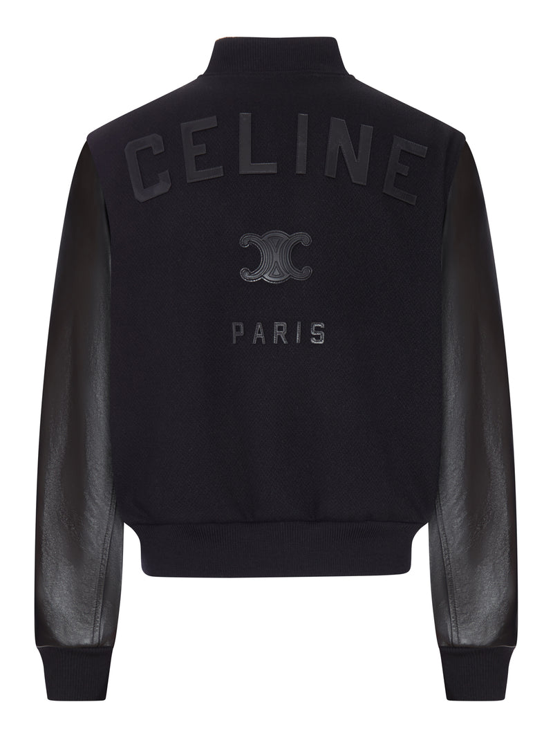 VARSITY CLOTH BOMBER JACKET WITH LEATHER SLEEVES
