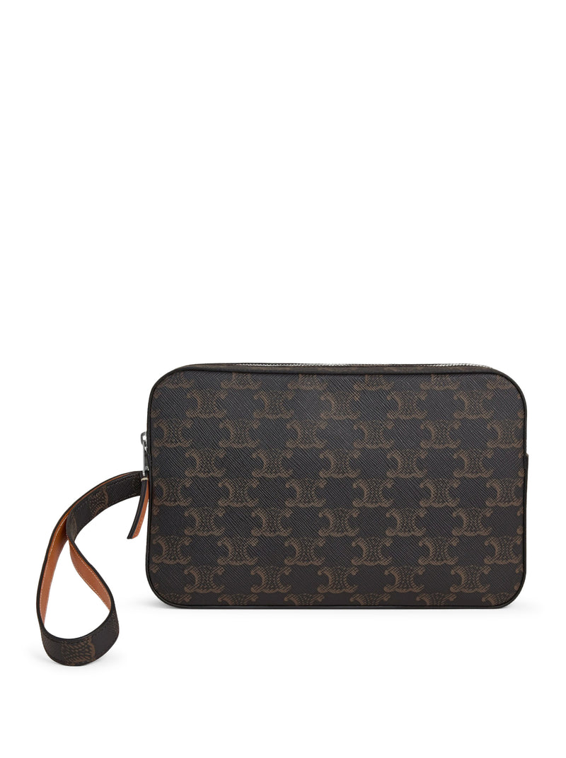 POUCH WITH SHOULDER STRAP IN TRIOMPHE CANVAS AND CALFSKIN