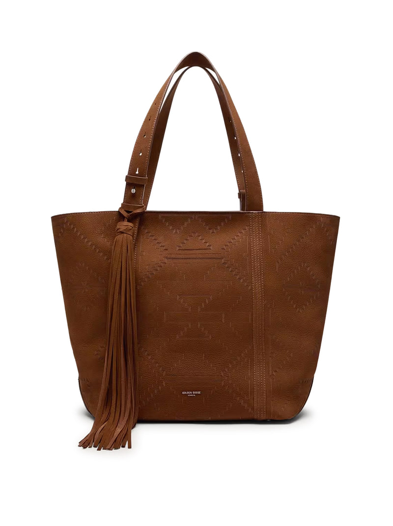 BROWN TEXTURED NUBUCK EAST-WEST BAG