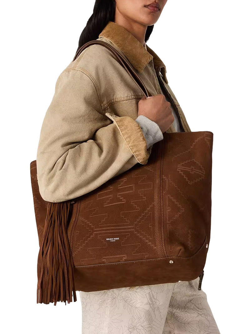 BROWN TEXTURED NUBUCK EAST-WEST BAG