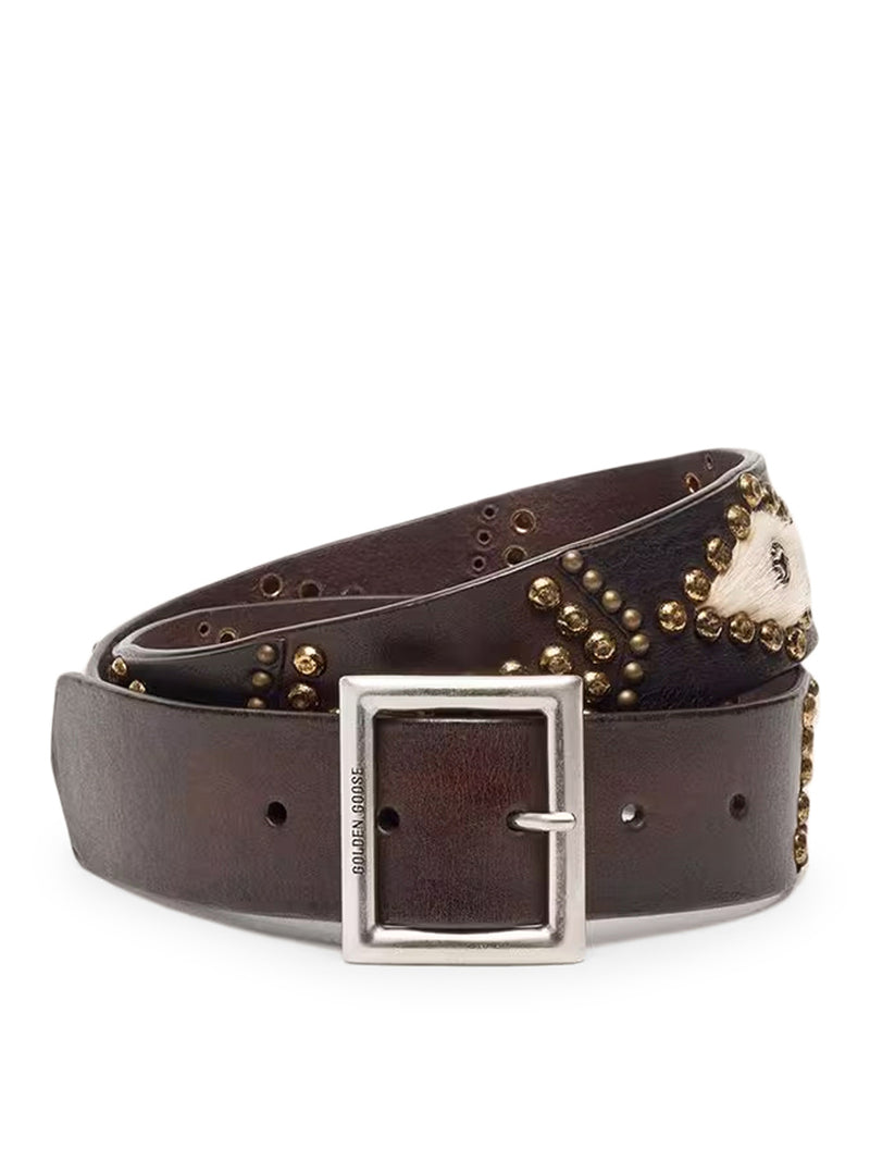 SIERRA BELT IN MAHOGANY COLOR LEATHER WITH APPLIED STUDS