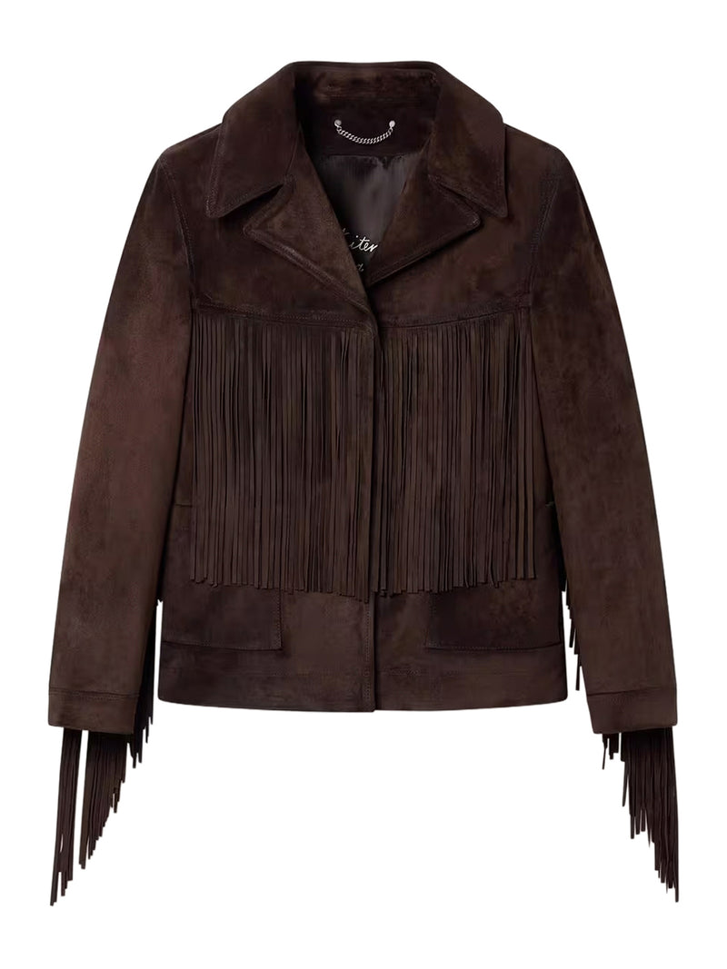 BROWN WAXED LEATHER JACKET WITH FRINGE