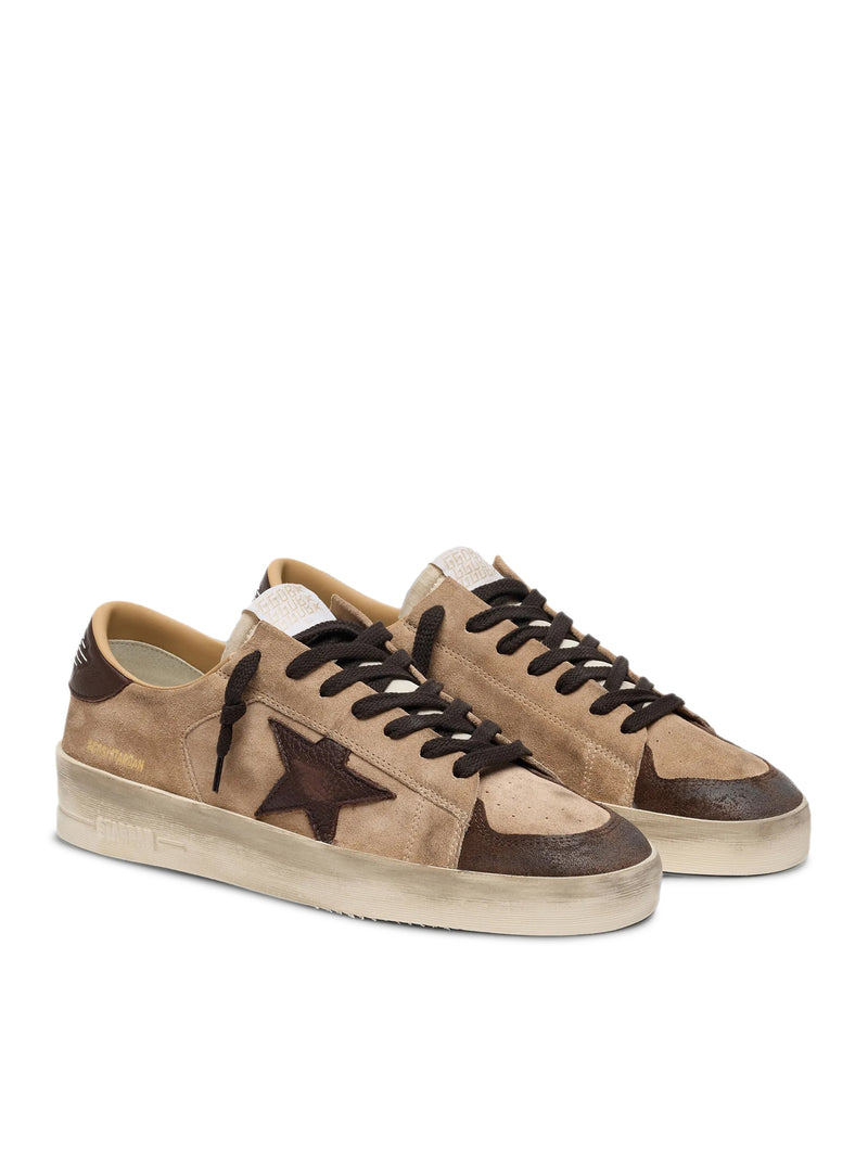 STARDAN MEN`S BEIGE SUEDE SHOES WITH STAR AND BROWN INSERTS