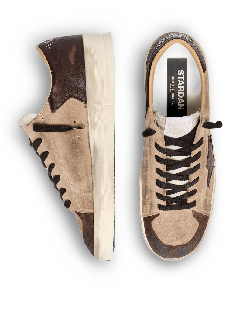 STARDAN MEN`S BEIGE SUEDE SHOES WITH STAR AND BROWN INSERTS