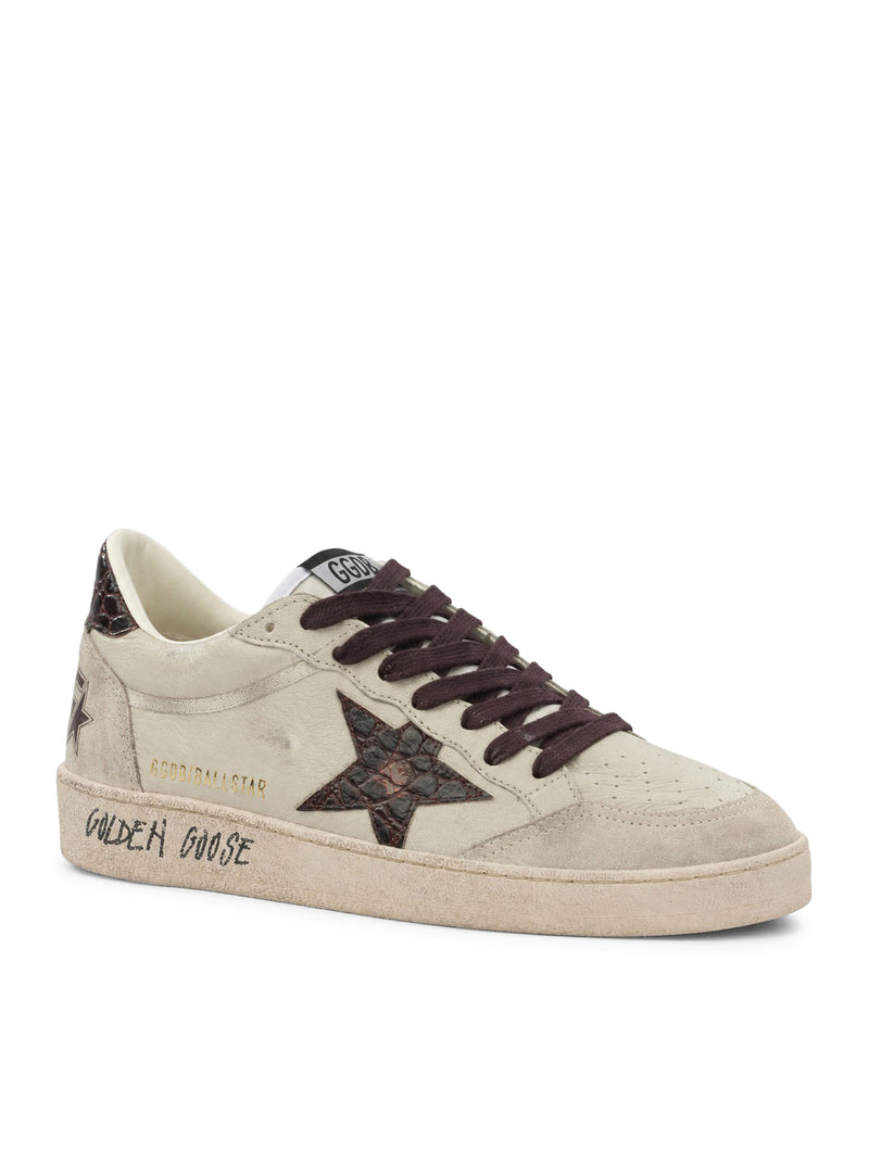 BALL-STAR SNEAKERS IN LEATHER WITH CROCODILE INSERTS