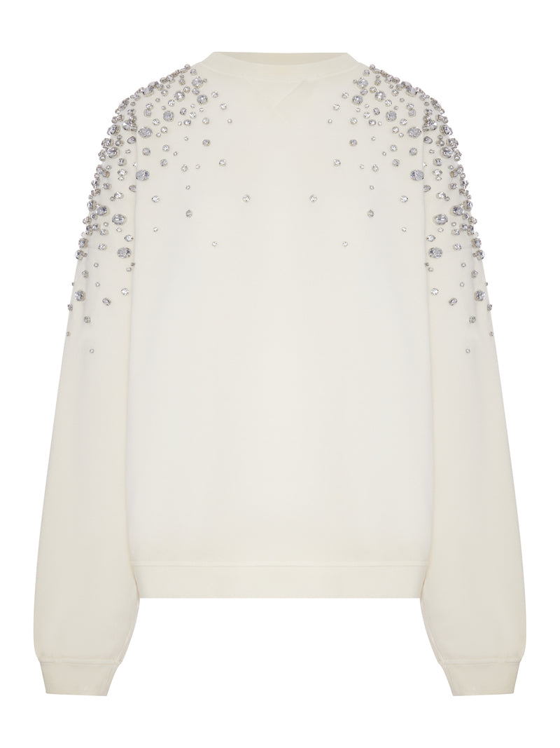 CREW-NECK SWEATSHIRT WITH JEWELED APPLIQUÉS