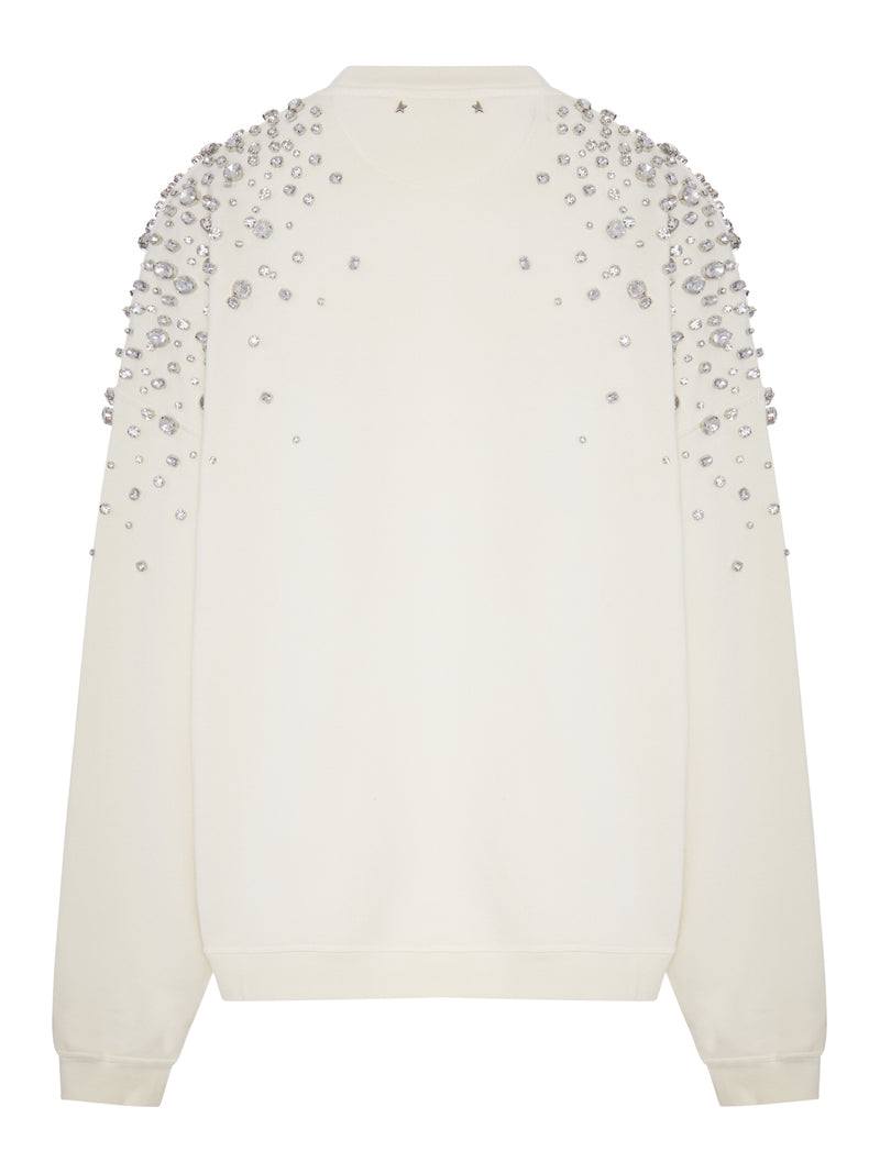 CREW-NECK SWEATSHIRT WITH JEWELED APPLIQUÉS