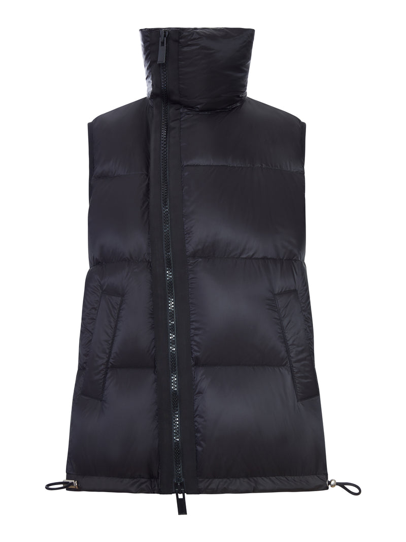 NYLON VEST WITH HIGH COLLAR AND DRAWSTRING