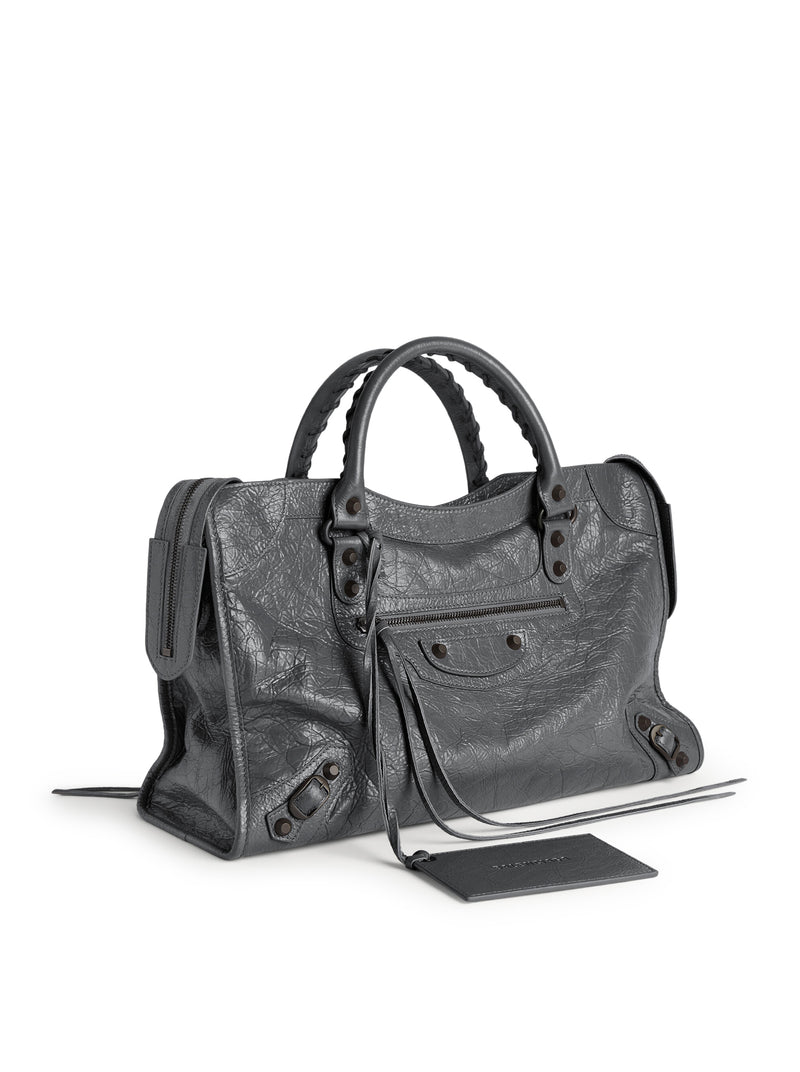 LE CITY MEDIUM BAG IN ARENA LAMBSKIN IN VOLCANIC STONE WITH BRASS FINISHES