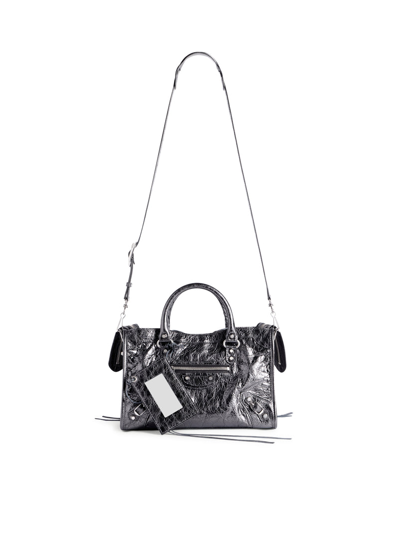LE CITY SMALL BAG IN ARENA METALLIC LAMBSKIN WITH POLISHED SILVER FINISHES