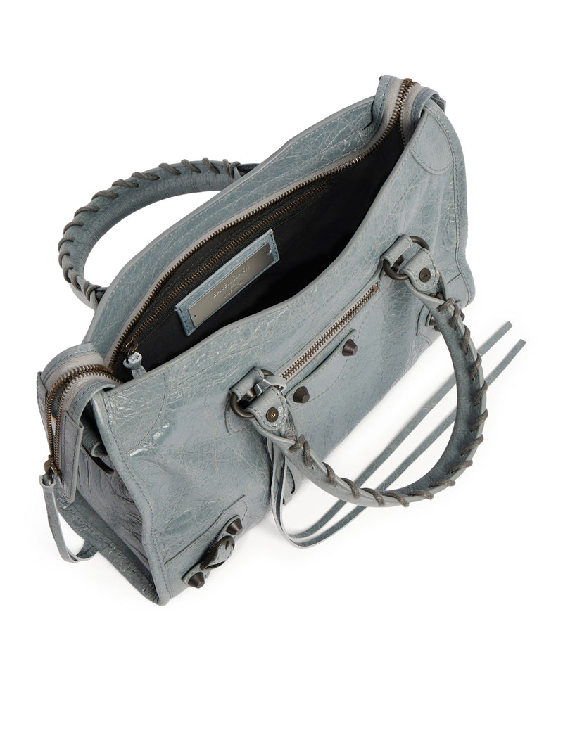 LE CITY SMALL BAG IN ARENA GREY-BLUE LAMBSKIN WITH BRASS FINISHING