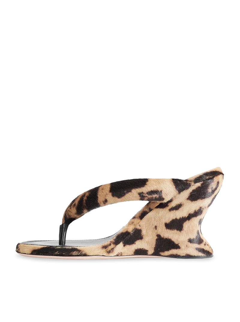 GAETA WEDGE THONG SANDAL IN OCELOT-PRINT CALF HAIR