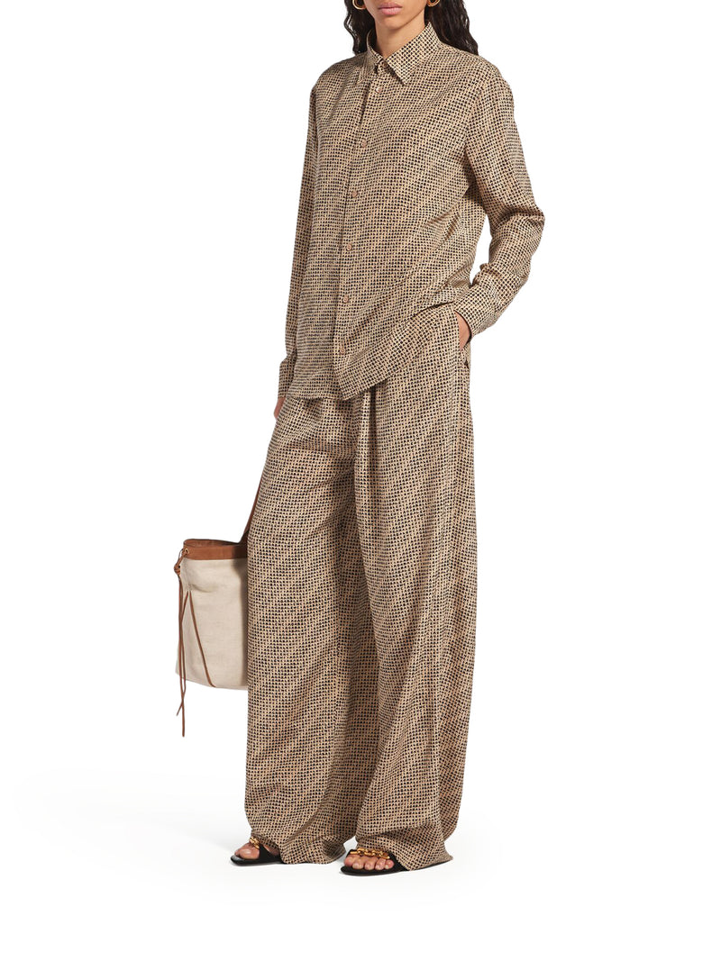 MONOGRAM PANTS IN BEIGE AND BLACK SILK CREPE