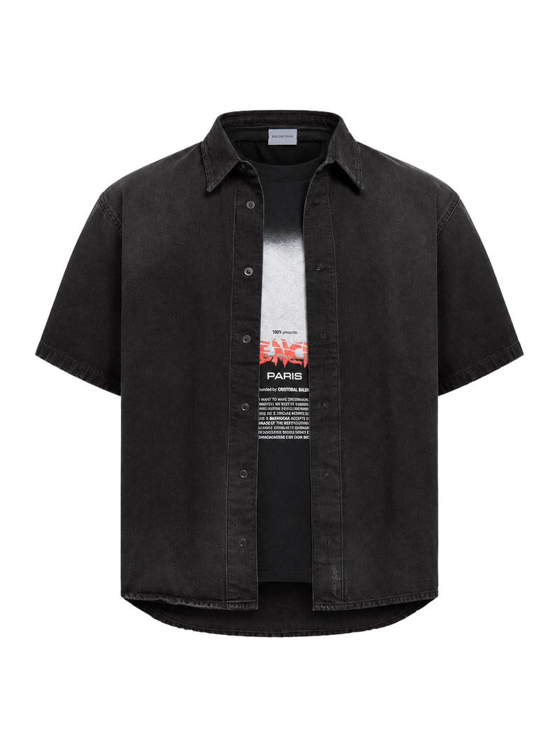 "THE DOOR" SHORT-SLEEVE HYBRID SHIRT IN BLACK DENIM