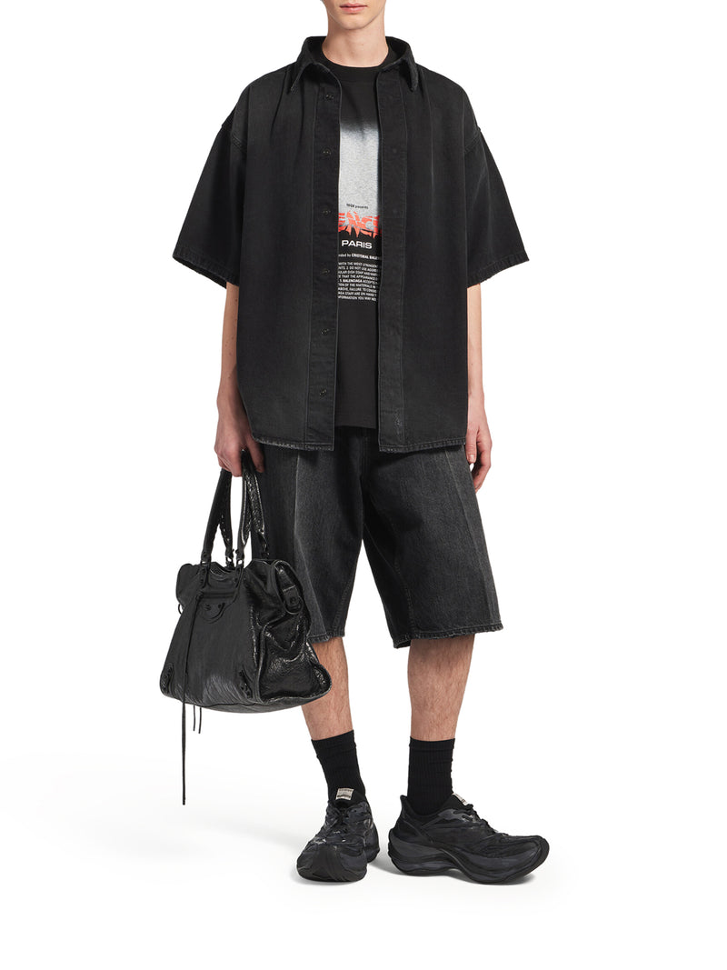 "THE DOOR" SHORT-SLEEVE HYBRID SHIRT IN BLACK DENIM
