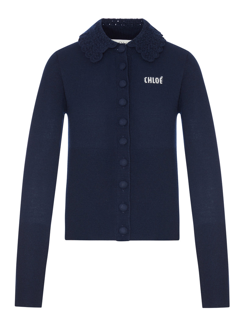 FITTED LOGO CARDIGAN IN A WOOL KNIT