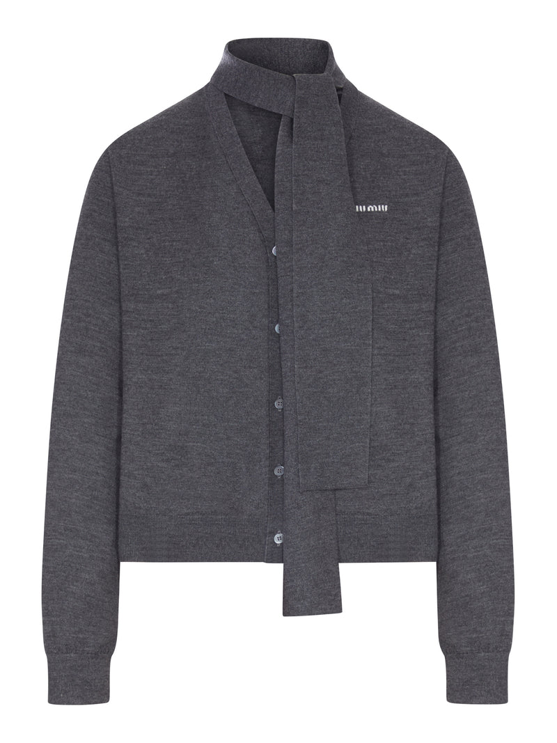 WOOL CARDIGAN WITH SCARF AND LOGO