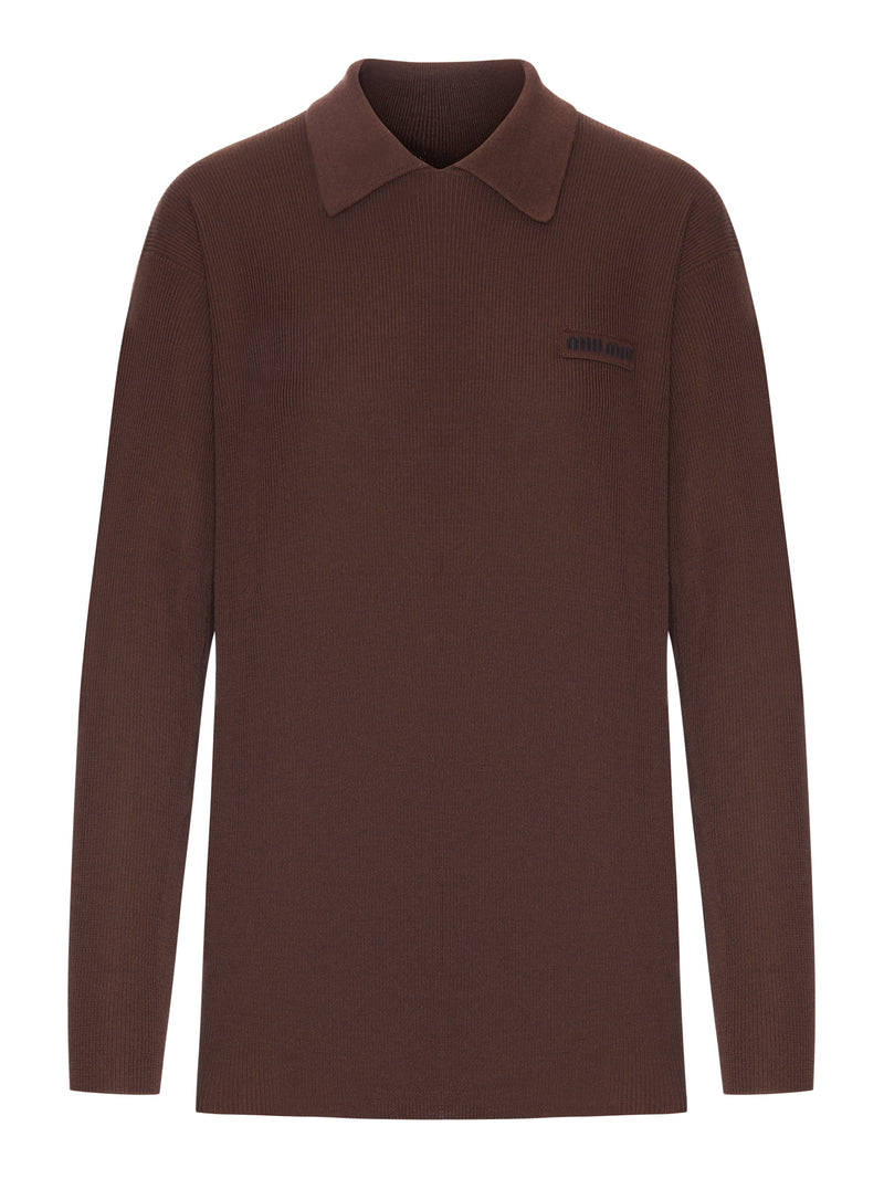 RIBBED WOOL POLO SWEATER