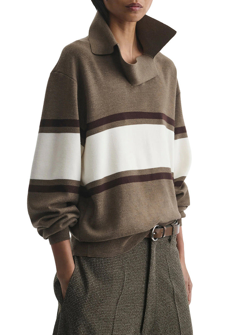 OPEN-COLLAR WOOL POLO SWEATER