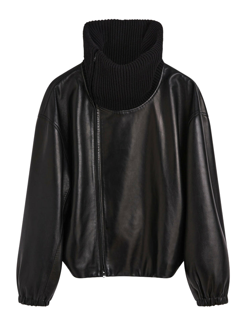 LEATHER JACKET WITH WOOL COLLAR