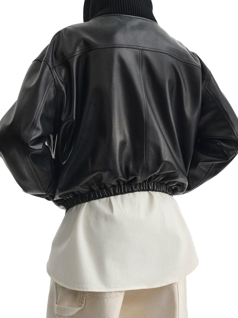 LEATHER JACKET WITH WOOL COLLAR