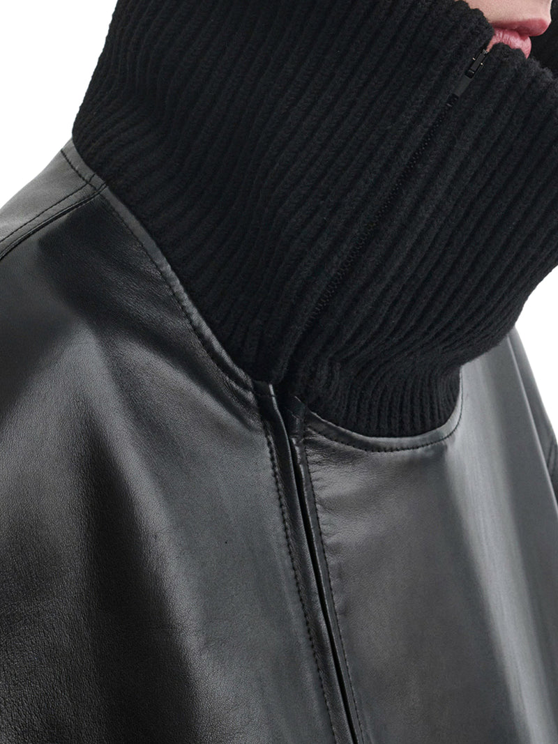 LEATHER JACKET WITH WOOL COLLAR
