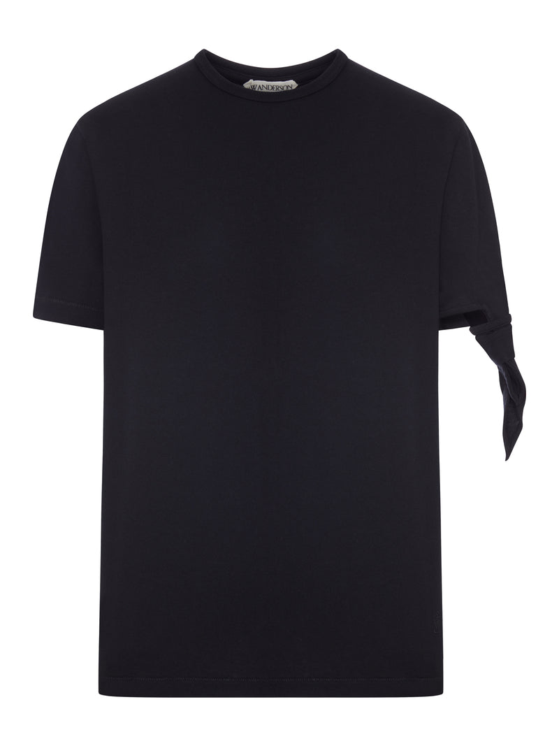 BLACK T-SHIRT WITH KNOTTED SLEEVES