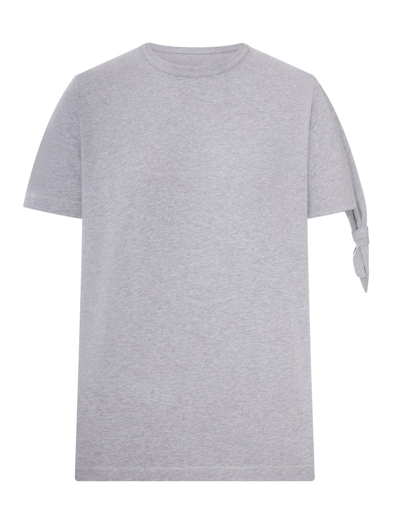MELANGE EFFECT T-SHIRT WITH KNOTTED SLEEVES