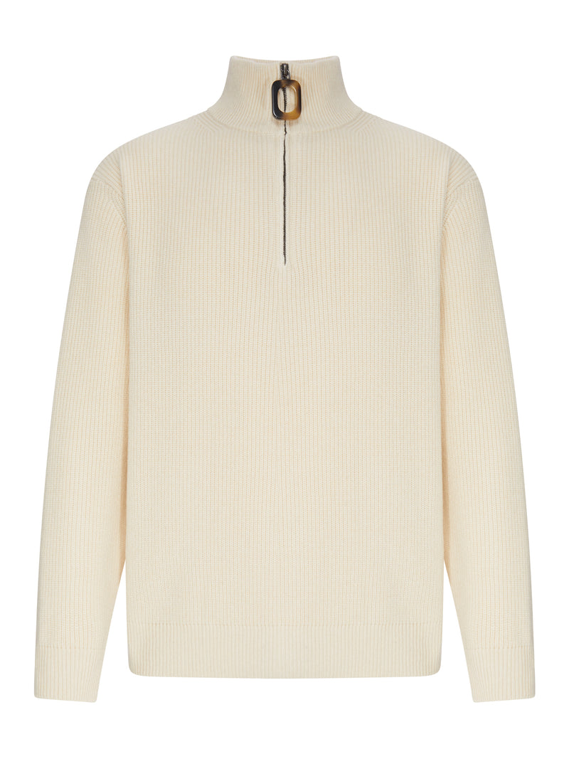 RIBBED SWEATER WITH HIGH NECK AND ZIP