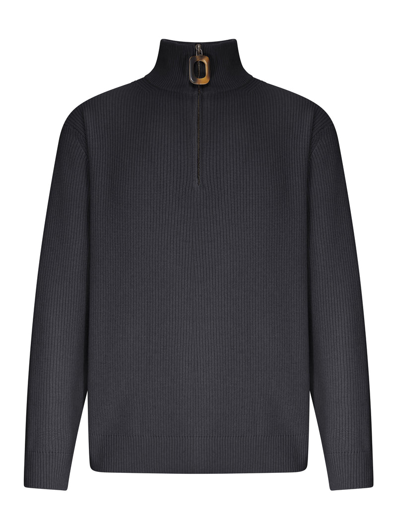 RIBBED SWEATER WITH HIGH NECK AND ZIP