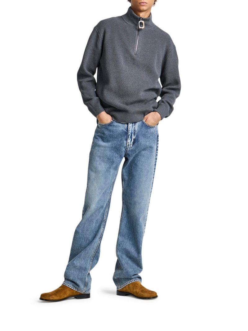 RIBBED SWEATER WITH HIGH NECK AND ZIP
