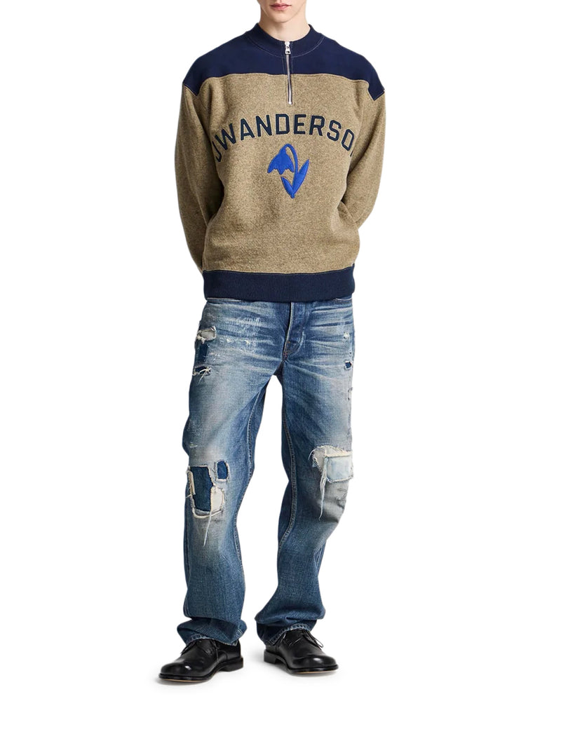 COLOR-BLOCK ZIP-DETAIL CREW-NECK SWEATSHIRT