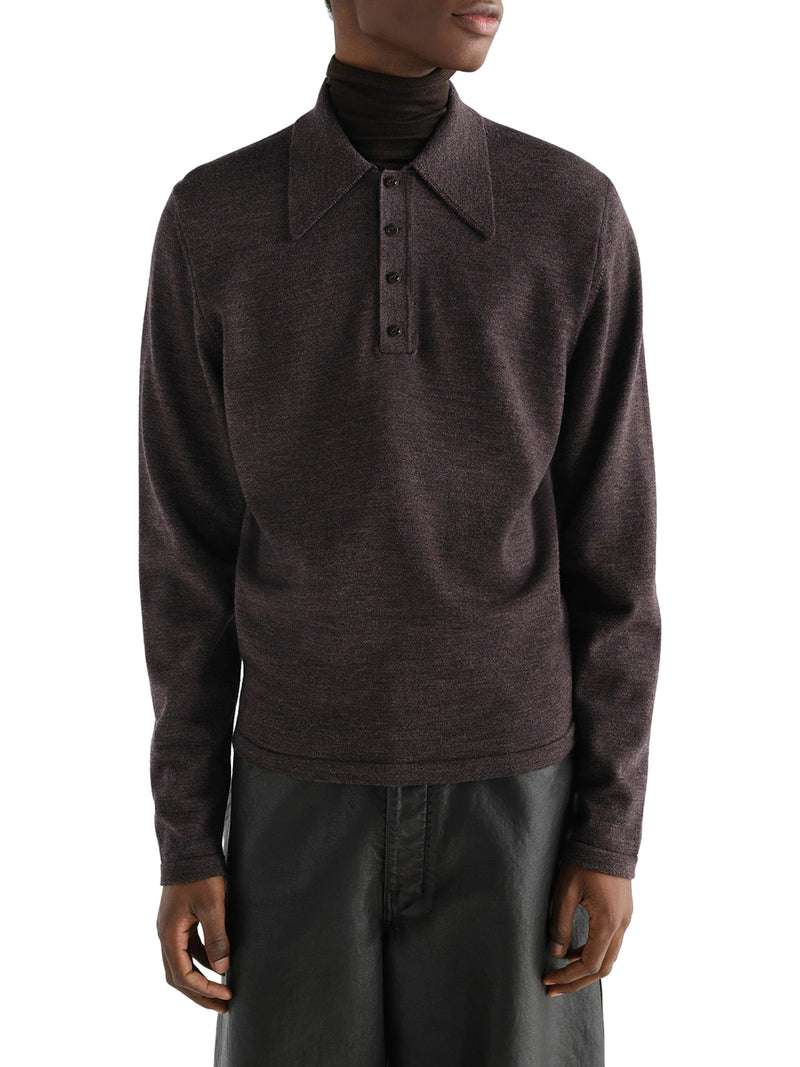 LONG-SLEEVED POLO SHIRT IN PREMIUM MOULINÉ MERINO WOOL