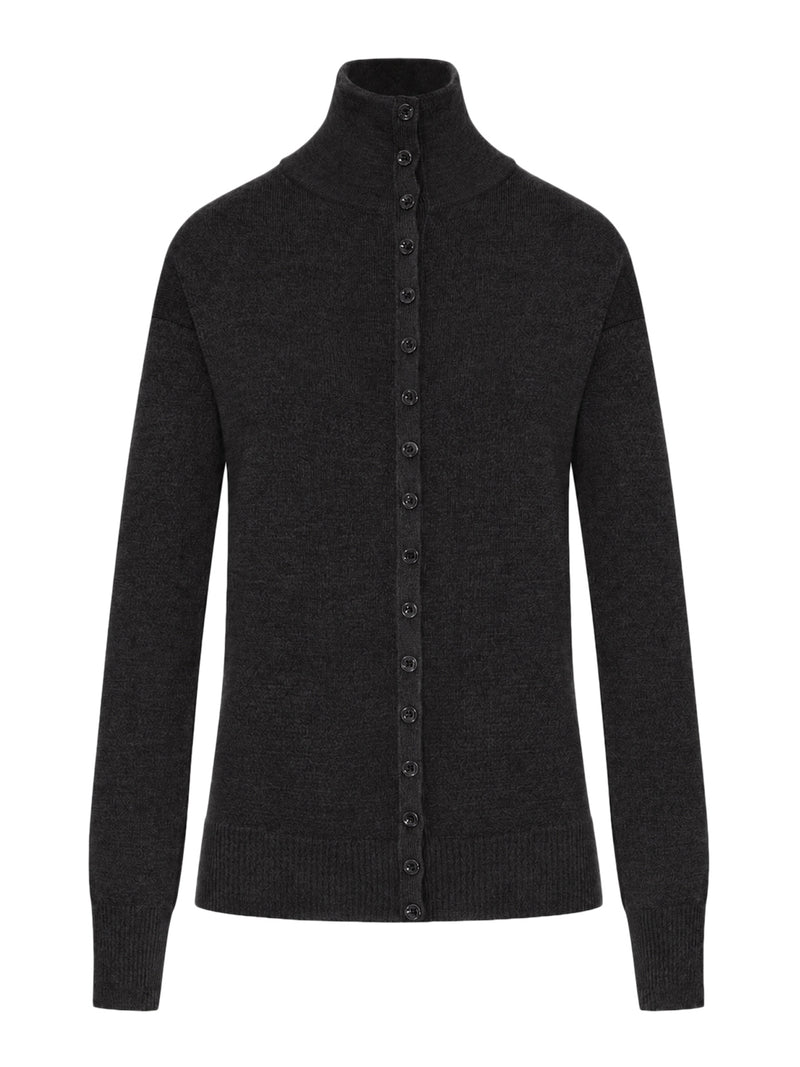 FINE WOOL BUTTON-FRONT CARDIGAN